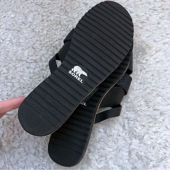 SOREL Women's 10.5 Ella Slide Sandals Black Leather Strappy Neutral Minimalist - Picture 3 of 5